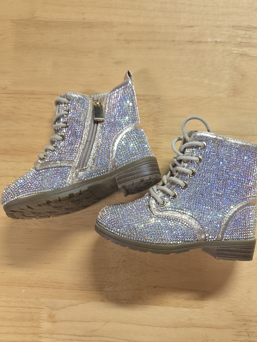 Size 7 Kids Glitter Lace-Up Ankle Boots - Silver